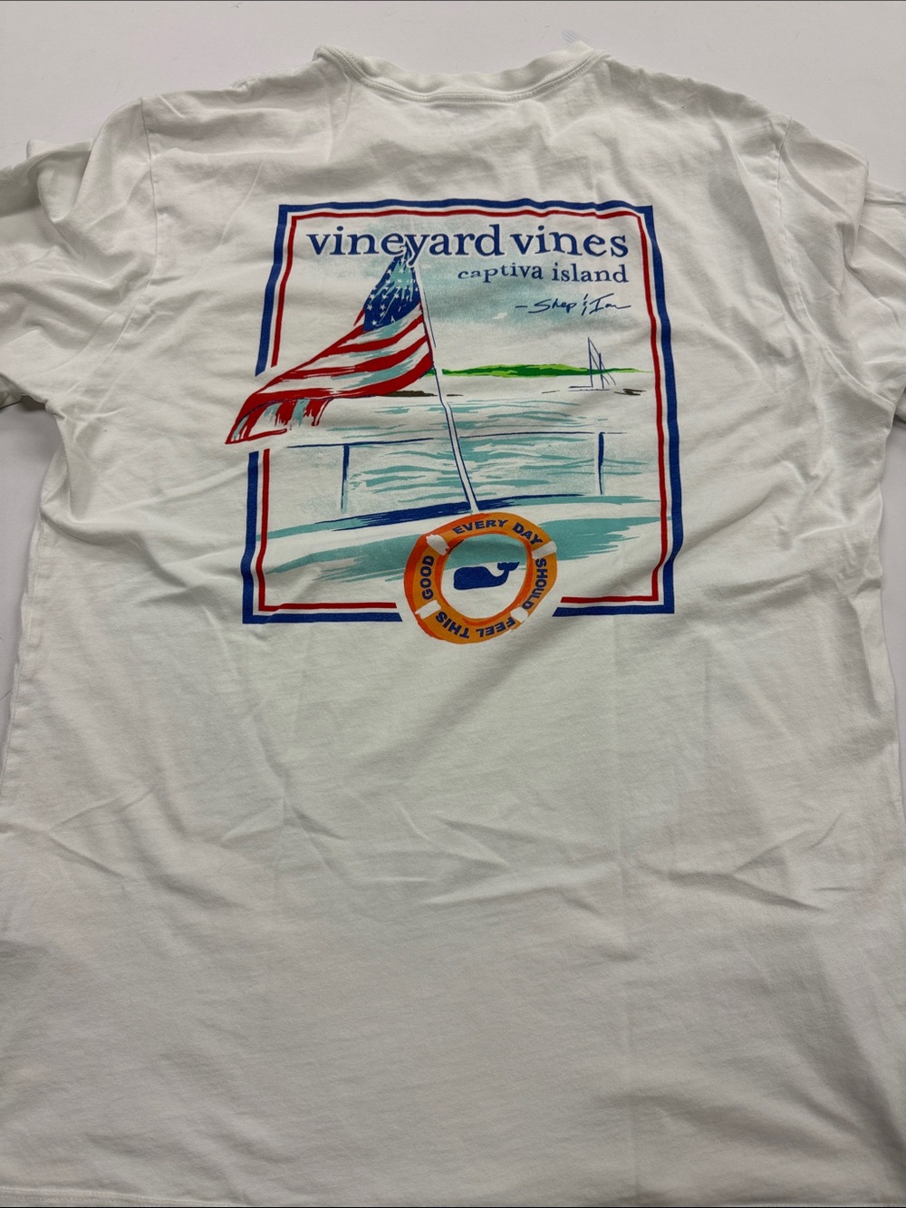 Vineyard Vines White Tee with Red, Blue & Green Graphic